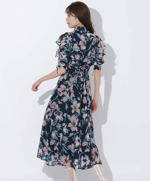 アンドクチュール/And Couture パイピングフラワー柄フリルワンピース アンドクチュール/And Couture パイピングフラワー柄フリル
