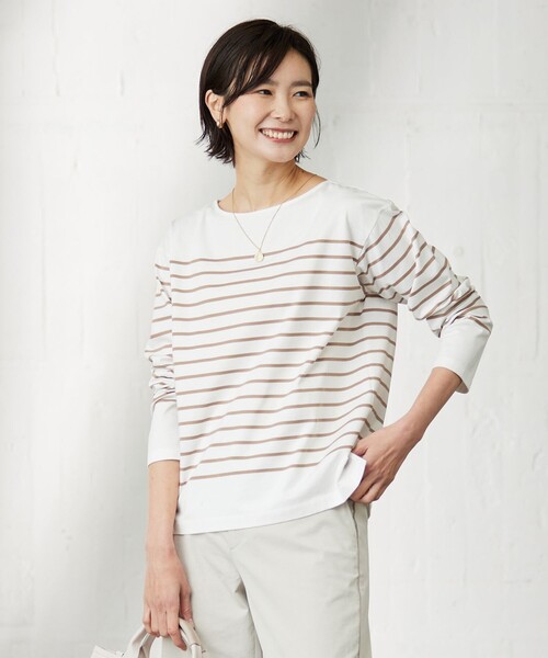 J.PRESS(ジェイプレス)の「バスクボーダー カットソー(Tシャツ/カットソー・レディース・ダルブルー系1/黄土色系1/ネイビー系1・MEDIUM/LARGE)」の2枚目の写真
