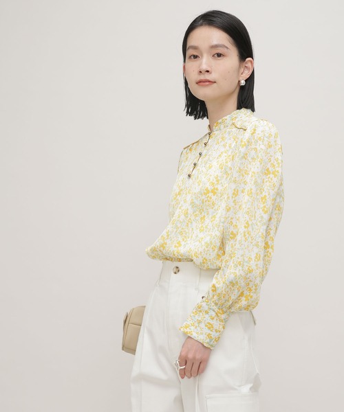 【イエロー】ボタニカルプリントシャツ ワイシャツ プリント 花柄 草木、ボタニカル イエロー LOUIS & CLERK