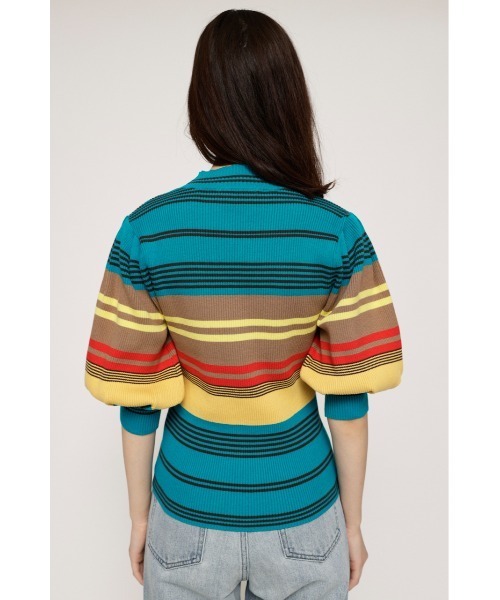 【セール】MULTI BORDER H/S HG TOPS マルチボーダー ハーフスリーブ ハイゲージトップス ニットトップス 五分袖（ニット/セーター）｜SLY（スライ）