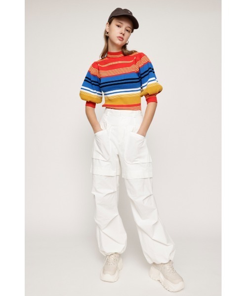 【セール】MULTI BORDER H/S HG TOPS マルチボーダー ハーフスリーブ ハイゲージトップス ニットトップス 五分袖（ニット/セーター）｜SLY（スライ）