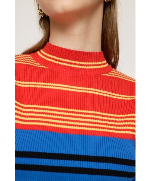 【セール】MULTI BORDER H/S HG TOPS マルチボーダー ハーフスリーブ ハイゲージトップス ニットトップス 五分袖（ニット/セーター）｜SLY（スライ）