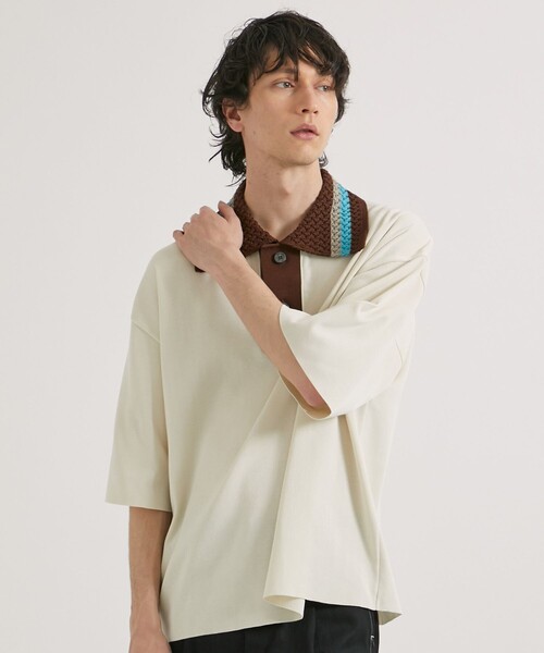 UNITED TOKYO（ユナイテッドトウキョウ）の「バイカラーサマーニットポロ（ポロシャツ・メンズ・アイボリー/ブラック/ライトグレー・1/2）」の5枚目の写真