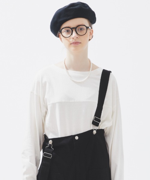 EDIT Gris(エディットグリ)の「【1枚でもインナー使いでも大活躍】オーバーサイズロングスリーブTシャツ(Tシャツ/カットソー・レディース・ホワイト×ブラック/ホワイト・FREE)」の1枚目の写真
