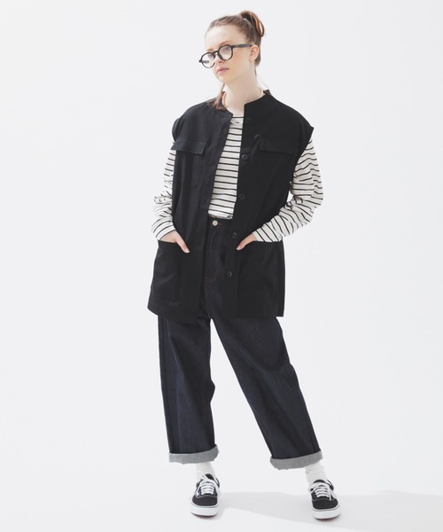 EDIT Gris(エディットグリ)の「【1枚でもインナー使いでも大活躍】オーバーサイズロングスリーブTシャツ(Tシャツ/カットソー・レディース・ホワイト×ブラック/ホワイト・FREE)」の9枚目の写真