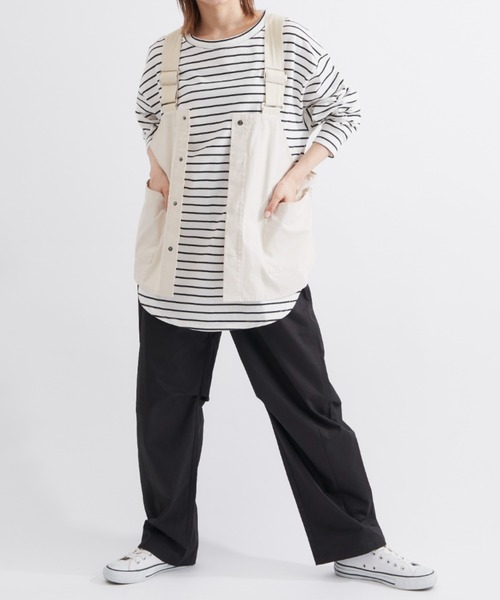 EDIT Gris(エディットグリ)の「【1枚でもインナー使いでも大活躍】オーバーサイズロングスリーブTシャツ(Tシャツ/カットソー・レディース・ホワイト×ブラック/ホワイト・FREE)」の17枚目の写真