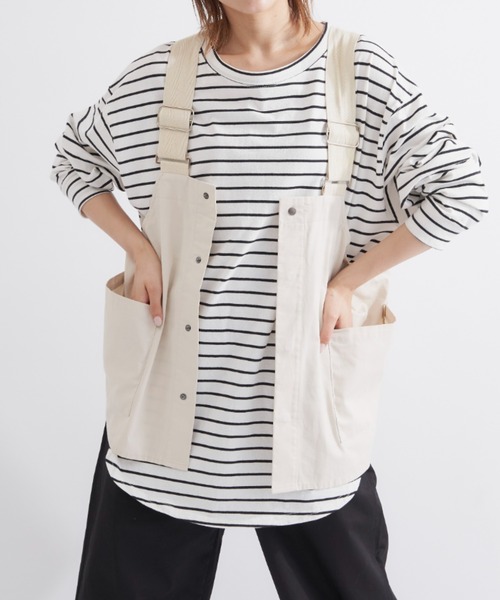 EDIT Gris(エディットグリ)の「【1枚でもインナー使いでも大活躍】オーバーサイズロングスリーブTシャツ(Tシャツ/カットソー・レディース・ホワイト×ブラック/ホワイト・FREE)」の20枚目の写真