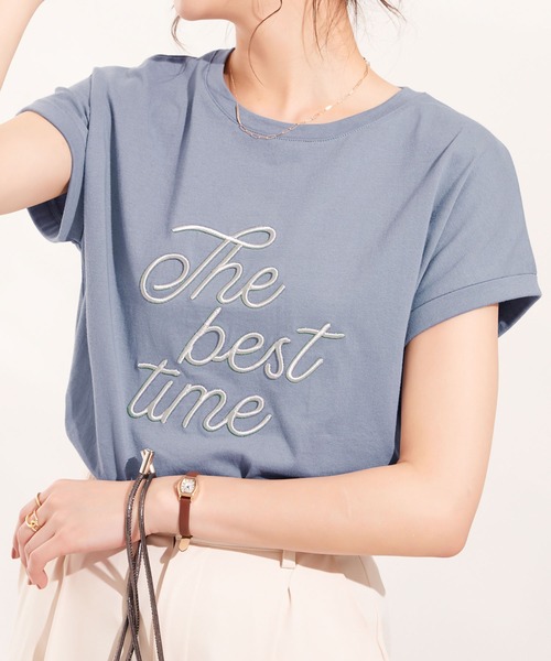 CHAN ME(チャンミ)の「刺繍ロゴTシャツ(Tシャツ/カットソー・レディース・ホワイト×ブラック/ブルー系/ベージュ系/ブラック×ホワイト・MEDIUM/LARGE)」の4枚目の写真