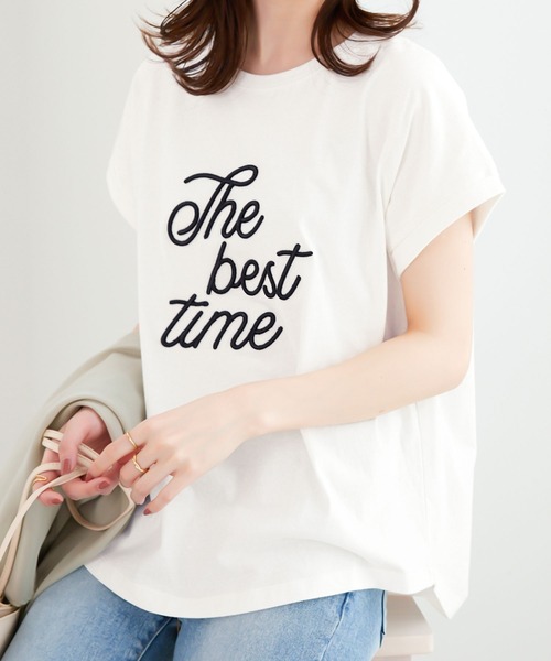CHAN ME(チャンミ)の「刺繍ロゴTシャツ(Tシャツ/カットソー・レディース・ホワイト×ブラック/ブルー系/ベージュ系/ブラック×ホワイト・MEDIUM/LARGE)」の1枚目の写真