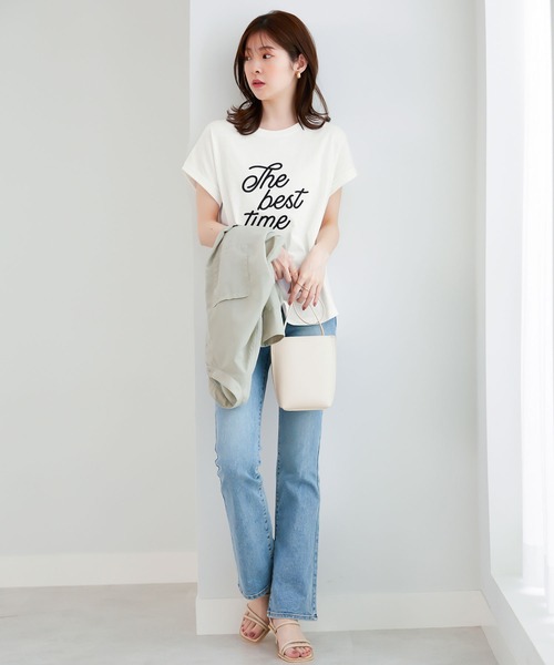 CHAN ME(チャンミ)の「刺繍ロゴTシャツ(Tシャツ/カットソー・レディース・ホワイト×ブラック/ブルー系/ベージュ系/ブラック×ホワイト・MEDIUM/LARGE)」の13枚目の写真