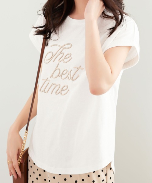CHAN ME(チャンミ)の「刺繍ロゴTシャツ(Tシャツ/カットソー・レディース・ホワイト×ブラック/ブルー系/ベージュ系/ブラック×ホワイト・MEDIUM/LARGE)」の14枚目の写真