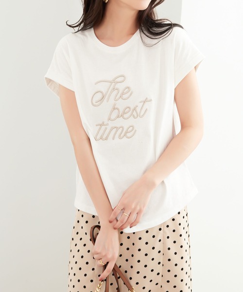 CHAN ME(チャンミ)の「刺繍ロゴTシャツ(Tシャツ/カットソー・レディース・ホワイト×ブラック/ブルー系/ベージュ系/ブラック×ホワイト・MEDIUM/LARGE)」の6枚目の写真