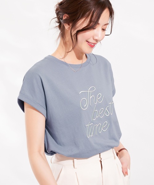 CHAN ME(チャンミ)の「刺繍ロゴTシャツ(Tシャツ/カットソー・レディース・ホワイト×ブラック/ブルー系/ベージュ系/ブラック×ホワイト・MEDIUM/LARGE)」の22枚目の写真