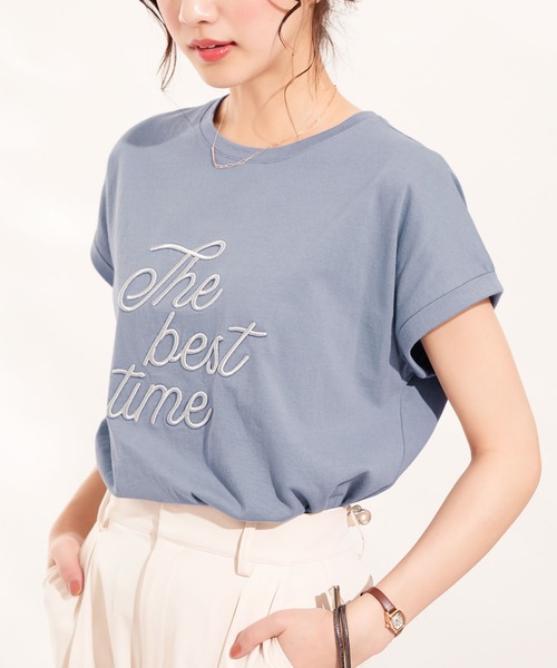 CHAN ME(チャンミ)の「刺繍ロゴTシャツ(Tシャツ/カットソー・レディース・ホワイト×ブラック/ブルー系/ベージュ系/ブラック×ホワイト・MEDIUM/LARGE)」の18枚目の写真