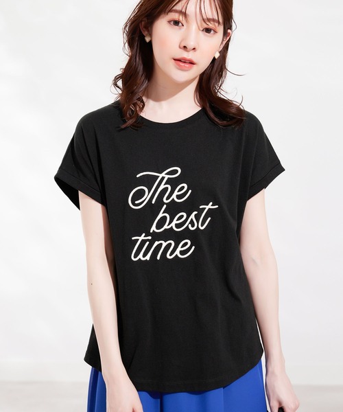 CHAN ME(チャンミ)の「刺繍ロゴTシャツ(Tシャツ/カットソー・レディース・ホワイト×ブラック/ブルー系/ベージュ系/ブラック×ホワイト・MEDIUM/LARGE)」の7枚目の写真