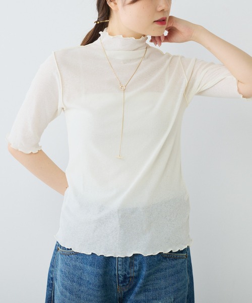 PUAL CE CIN（ピュアルセシン）の「シアー半袖2WAYプルオーバー（Tシャツ/カットソー・レディース・ライトグレー/ブラック/オフホワイト/パープル・FREE）」の2枚目の写真