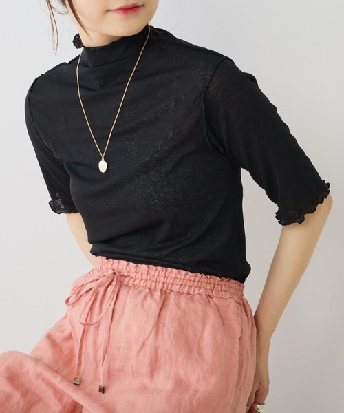 PUAL CE CIN（ピュアルセシン）の「シアー半袖2WAYプルオーバー（Tシャツ/カットソー・レディース・ライトグレー/ブラック/オフホワイト/パープル・FREE）」の3枚目の写真