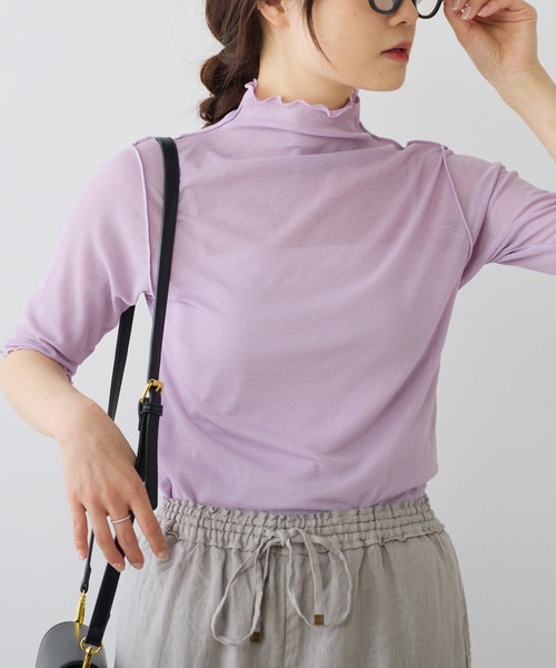 PUAL CE CIN（ピュアルセシン）の「シアー半袖2WAYプルオーバー（Tシャツ/カットソー・レディース・ライトグレー/ブラック/オフホワイト/パープル・FREE）」の12枚目の写真