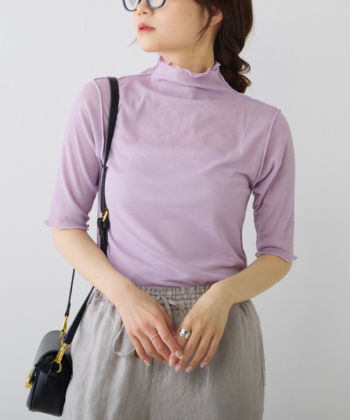 PUAL CE CIN（ピュアルセシン）の「シアー半袖2WAYプルオーバー（Tシャツ/カットソー・レディース・ライトグレー/ブラック/オフホワイト/パープル・FREE）」の13枚目の写真