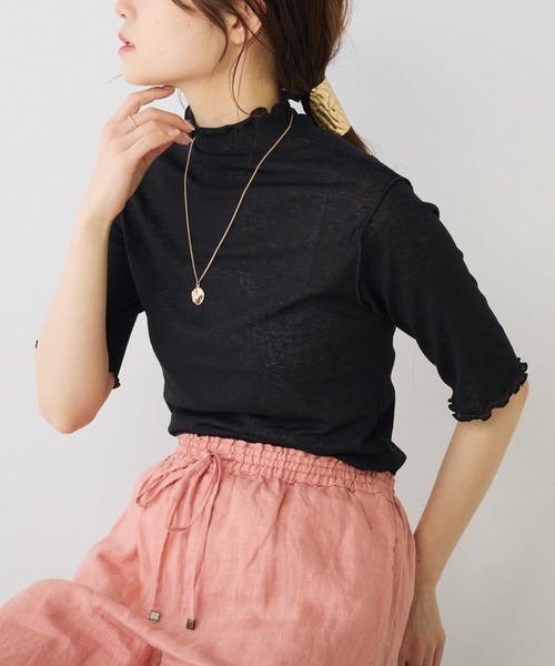 PUAL CE CIN（ピュアルセシン）の「シアー半袖2WAYプルオーバー（Tシャツ/カットソー・レディース・ライトグレー/ブラック/オフホワイト/パープル・FREE）」の15枚目の写真