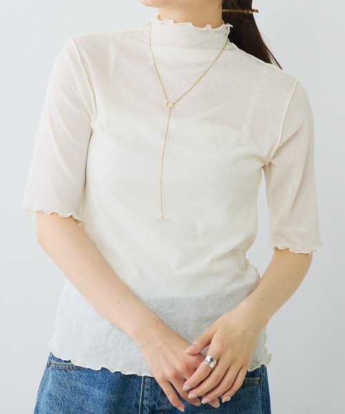 PUAL CE CIN（ピュアルセシン）の「シアー半袖2WAYプルオーバー（Tシャツ/カットソー・レディース・ライトグレー/ブラック/オフホワイト/パープル・FREE）」の10枚目の写真