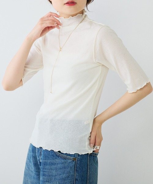 PUAL CE CIN（ピュアルセシン）の「シアー半袖2WAYプルオーバー（Tシャツ/カットソー・レディース・ライトグレー/ブラック/オフホワイト/パープル・FREE）」の11枚目の写真