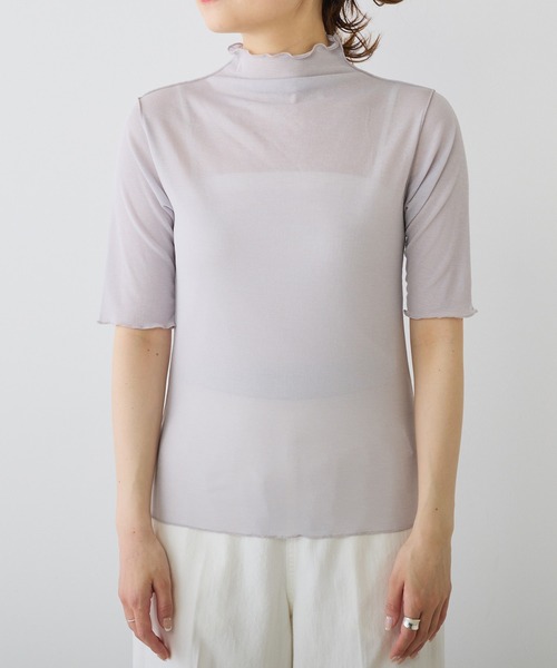 PUAL CE CIN（ピュアルセシン）の「シアー半袖2WAYプルオーバー（Tシャツ/カットソー・レディース・ライトグレー/ブラック/オフホワイト/パープル・FREE）」の17枚目の写真