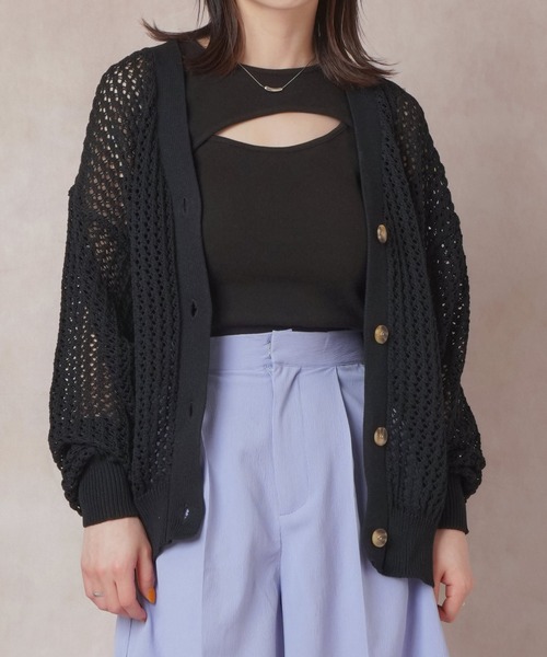 Lull（ルル）の「【Lull / ルル】メッシュニットカーディガン（カーディガン/ボレロ・レディース・ブラック/オレンジ/アイボリー/ブルー・ONESIZE）」の9枚目の写真