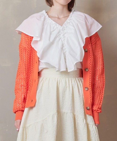 Lull（ルル）の「【Lull / ルル】メッシュニットカーディガン（カーディガン/ボレロ・レディース・ブラック/オレンジ/アイボリー/ブルー・ONESIZE）」の5枚目の写真