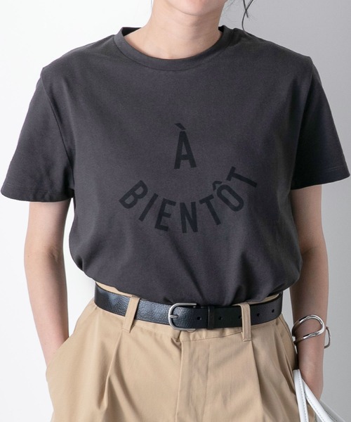 BONLECILL（ボンルシール）の「ラウンドフレンチロゴプリント 半袖Ｔシャツ（Tシャツ/カットソー・レディース・ピンク/チャコールグレー/オフホワイト・FREE）」の2枚目の写真