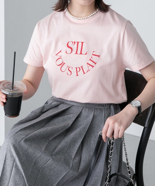 BONLECILL（ボンルシール）の「ラウンドフレンチロゴプリント 半袖Ｔシャツ（Tシャツ/カットソー・レディース・ピンク/チャコールグレー/オフホワイト・FREE）」の16枚目の写真
