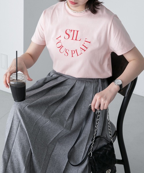 BONLECILL（ボンルシール）の「ラウンドフレンチロゴプリント 半袖Ｔシャツ（Tシャツ/カットソー・レディース・ピンク/チャコールグレー/オフホワイト・FREE）」の7枚目の写真