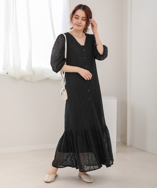 リブ編みアイボリー/ブラックワンピース Bab（バブ）の「レースワンピース（ワンピース）」 - WEAR