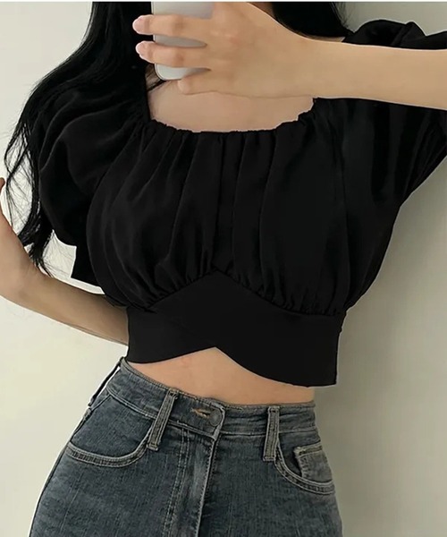 Silly(シリー)の「バックリボンパフスリーブショートトップス(シャツ/ブラウス・レディース・ライトブルー/ブラック/ホワイト/ピンク・SMALL/MEDIUM/LARGE)」の17枚目の写真