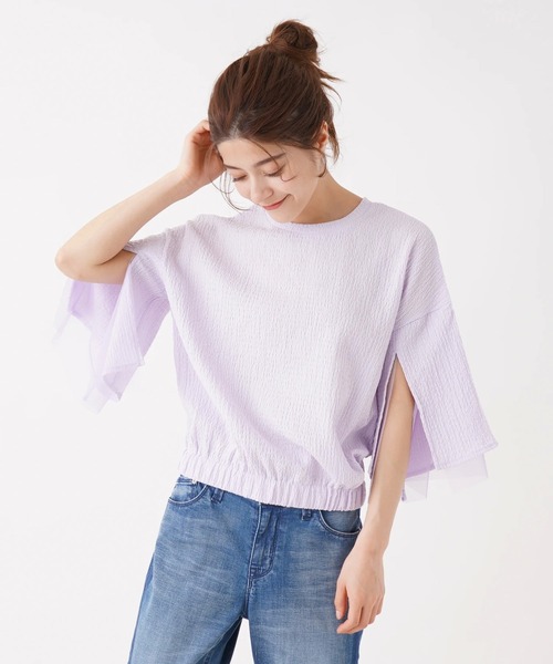 en recre(アンレクレ)の「【MONiLE】袖スリットブラウス(シャツ/ブラウス・レディース・ライラック/オフホワイト・2)」の2枚目の写真