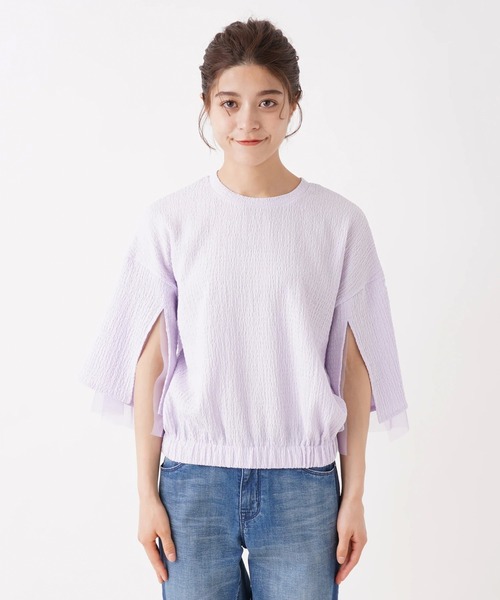 en recre(アンレクレ)の「【MONiLE】袖スリットブラウス(シャツ/ブラウス・レディース・ライラック/オフホワイト・2)」の7枚目の写真