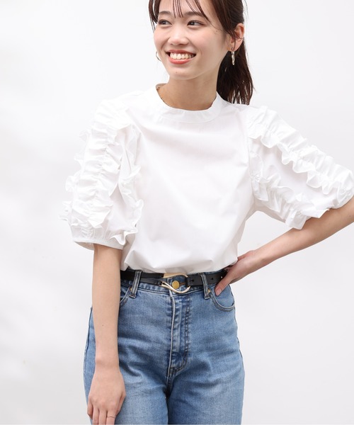 Chez toi（シェトワ）の「フリルスリーブブラウス（シャツ/ブラウス・レディース・オフホワイト/ブラック/サックスブルー・FREE）」の7枚目の写真