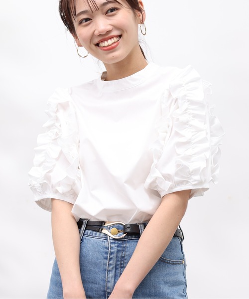 Chez toi（シェトワ）の「フリルスリーブブラウス（シャツ/ブラウス・レディース・オフホワイト/ブラック/サックスブルー・FREE）」の8枚目の写真