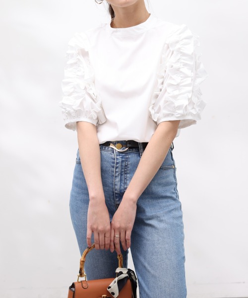 Chez toi（シェトワ）の「フリルスリーブブラウス（シャツ/ブラウス・レディース・オフホワイト/ブラック/サックスブルー・FREE）」の10枚目の写真