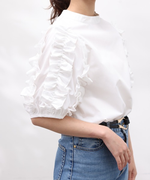 Chez toi（シェトワ）の「フリルスリーブブラウス（シャツ/ブラウス・レディース・オフホワイト/ブラック/サックスブルー・FREE）」の9枚目の写真