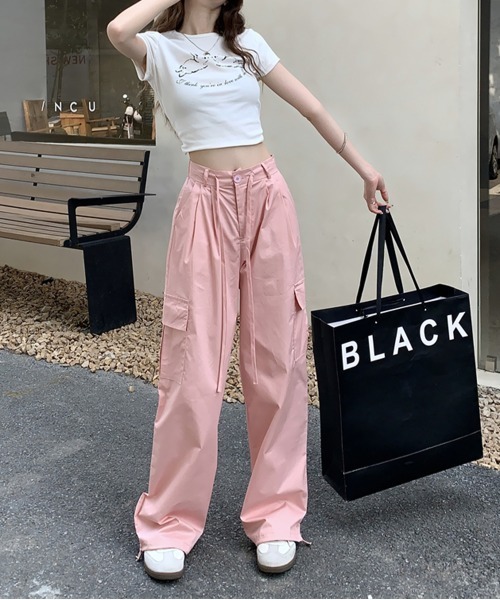 by muni:r(バイ ムニール)の「トレンドカーゴストリングパンツ(カーゴパンツ・レディース・チャコール/ピンク/クリーム・SMALL/MEDIUM)」の6枚目の写真