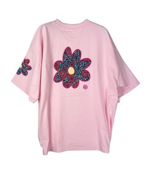<moyan ecri>flowerパッチ刺繍Tシャツ【アフリカンファブリック】