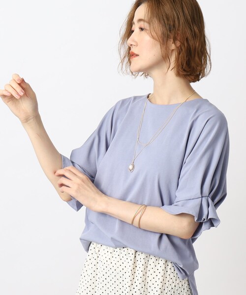 grove（グローブ）の「◆きれいもカジュアルも！ひんやりタックドルマンTシャツ（Tシャツ/カットソー・レディース・ブルー/アイボリー/スミクロ/モカ/ホワイト系5・02/03/01/05/04）」の5枚目の写真