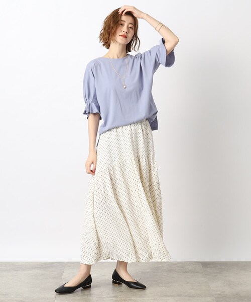 grove（グローブ）の「◆きれいもカジュアルも！ひんやりタックドルマンTシャツ（Tシャツ/カットソー・レディース・ブルー/アイボリー/スミクロ/モカ/ホワイト系5・02/03/01/05/04）」の7枚目の写真