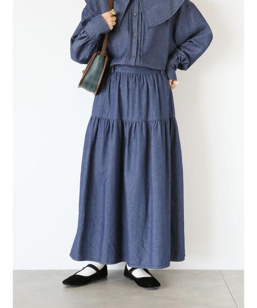 ehka sopo（エヘカソポ）の「デニムティアードスカート（スカート・レディース・ネイビー/サックスブルー/ブラック・F）」の8枚目の写真