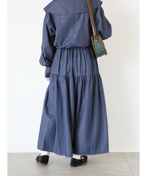 ehka sopo（エヘカソポ）の「デニムティアードスカート（スカート・レディース・ネイビー/サックスブルー/ブラック・F）」の20枚目の写真