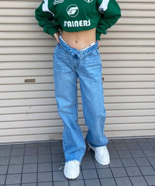 ムラサキスポーツ(ムラサキスポーツ)の「RIKKA FEMME/リッカファム ロンパン デニムパンツ RF23FW22(デニムパンツ・レディース・インディゴブルー/ライトインディゴブルー・S/M/L)」の2枚目の写真