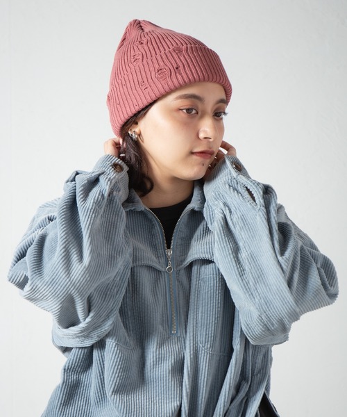 RACAL(ラカル)の「Ripped Cotton Knit Watch / ダメージ加工風編み柄ニットワッチ(ニットキャップ/ビーニー・レディース・ブラック/グレー/ブルー/ピンク/ベージュ/アイボリー・FREE)」の6枚目の写真