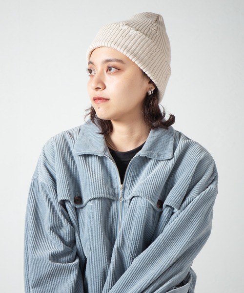 RACAL(ラカル)の「Ripped Cotton Knit Watch / ダメージ加工風編み柄ニットワッチ(ニットキャップ/ビーニー・レディース・ブラック/グレー/ブルー/ピンク/ベージュ/アイボリー・FREE)」の3枚目の写真