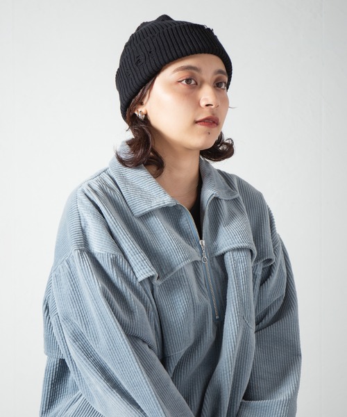 RACAL(ラカル)の「Ripped Cotton Knit Watch / ダメージ加工風編み柄ニットワッチ(ニットキャップ/ビーニー・レディース・ブラック/グレー/ブルー/ピンク/ベージュ/アイボリー・FREE)」の8枚目の写真